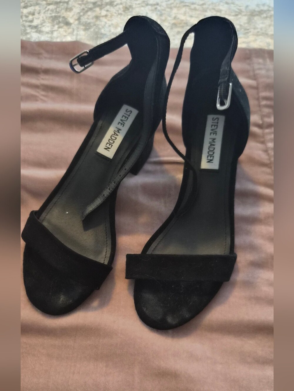 Steve Madden Black Suede Open-Toe Ankle-Strap Block Heels